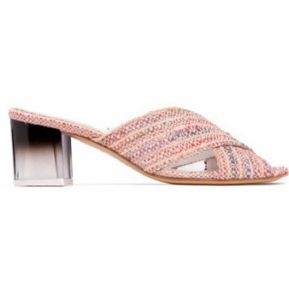 Beautiisoles Woven Cross-Strap Mules Multicolor Raffia Gradient Lucite Hee